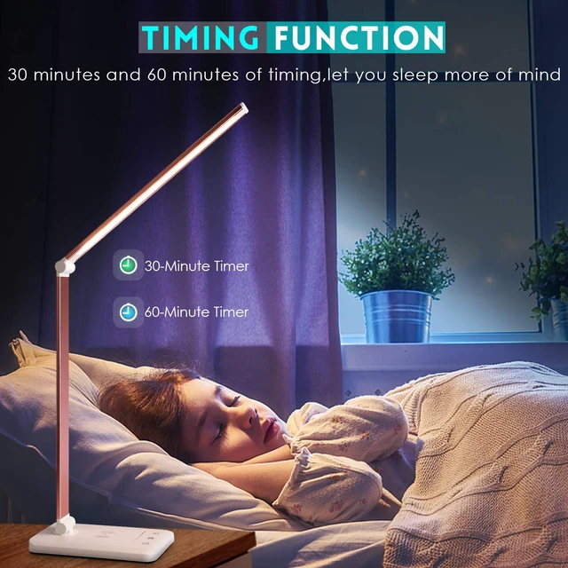 Alt view image 7 of 7 - LED Desk Lamp with Wireless Charger, USB Charging Port, Eye Care 10 Brightness Levels, 5 Color Modes, Touch Control, Auto Timer, Dimmable Reading Light for Home Office, 20W Power Adapter
