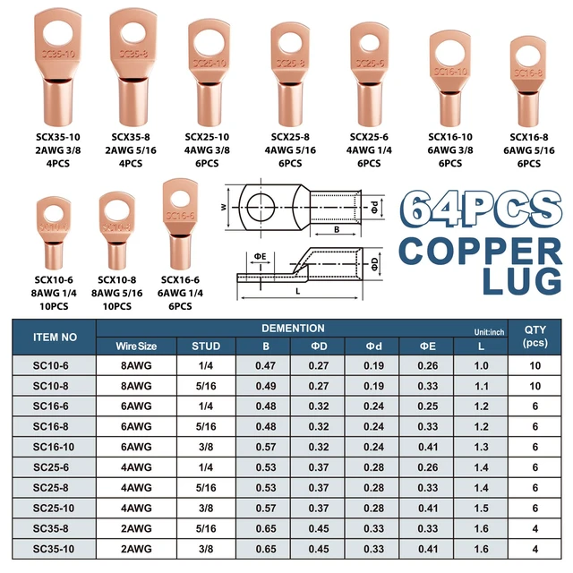 Alt view image 4 of 7 - Battery Cable Crimper for AWG 10-1/0, Electrical Lug Crimper with 64pcs Ring Terminals and 110pcs Heat Shrink Tubing
