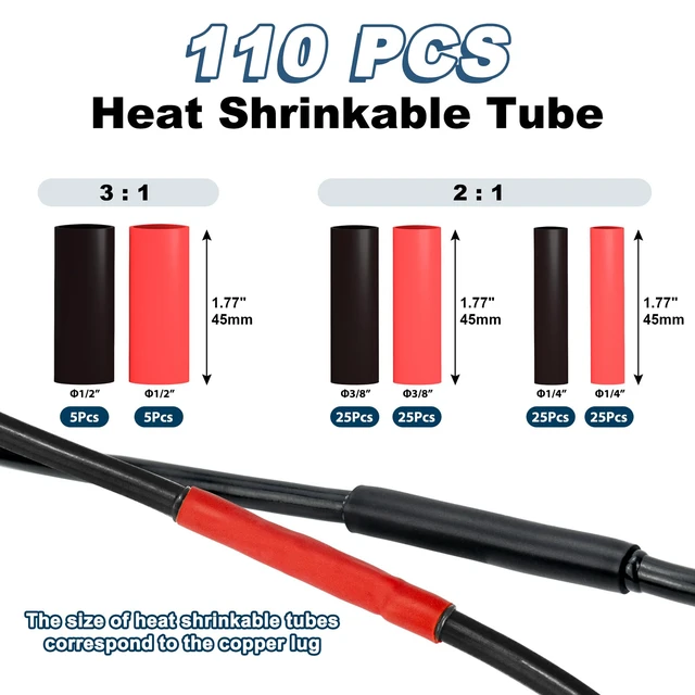 Alt view image 6 of 7 - Battery Cable Crimper for AWG 10-1/0, Electrical Lug Crimper with 64pcs Ring Terminals and 110pcs Heat Shrink Tubing