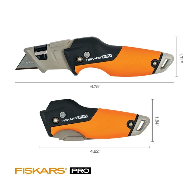 Alt view image 2 of 7 - Pro Folding Utility Knife, Dual-Lock, 4.5" Folded Size Ergonomic Box Cutter Tool, Long-Lasting CarbonMax Razor Blade, Flip-Open Design, Dual-Locking System for Safety