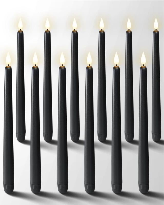 Main image of 12 Pcs Black Flameless Taper Candles Flickering, NO Remote, 11 Inches Taper Candles Battery Operated, Realistic Electric LED Candlesticks Made of Plastic for Halloween Party Home Decor
