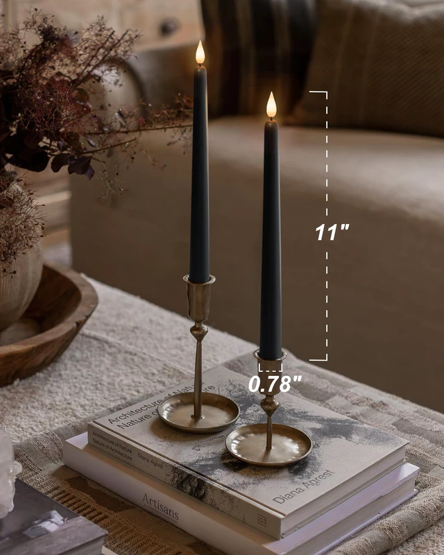 Alt view image 2 of 7 - 12 Pcs Black Flameless Taper Candles Flickering, NO Remote, 11 Inches Taper Candles Battery Operated, Realistic Electric LED Candlesticks Made of Plastic for Halloween Party Home Decor