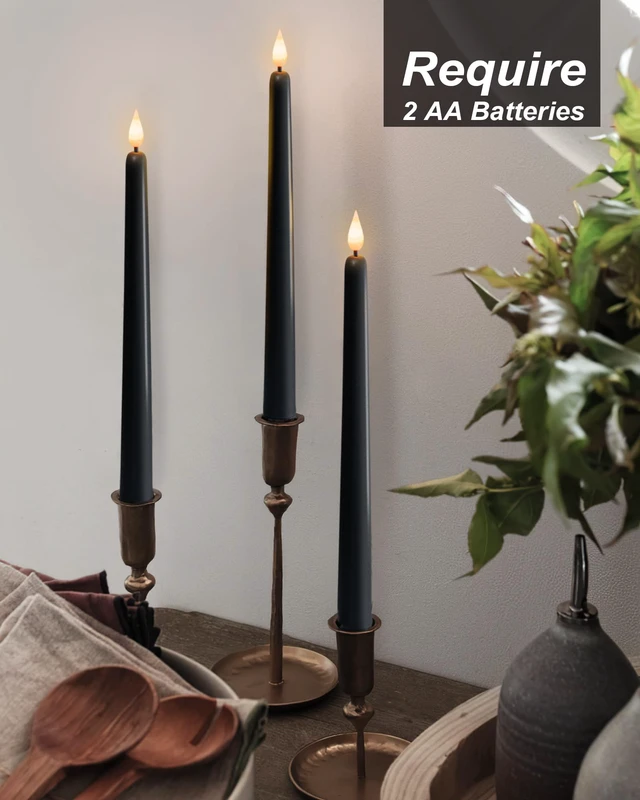 Alt view image 4 of 7 - 12 Pcs Black Flameless Taper Candles Flickering, NO Remote, 11 Inches Taper Candles Battery Operated, Realistic Electric LED Candlesticks Made of Plastic for Halloween Party Home Decor