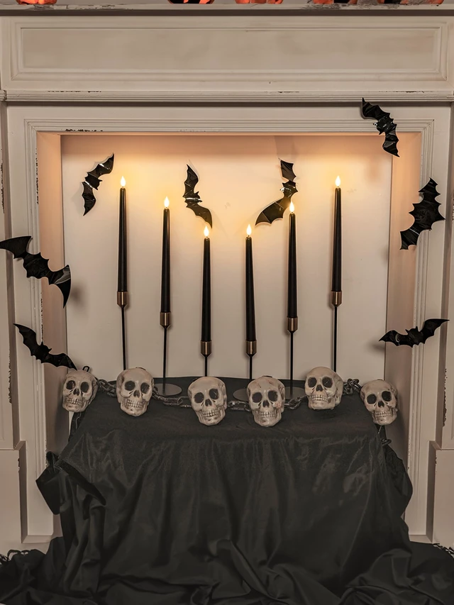 Alt view image 6 of 7 - 12 Pcs Black Flameless Taper Candles Flickering, NO Remote, 11 Inches Taper Candles Battery Operated, Realistic Electric LED Candlesticks Made of Plastic for Halloween Party Home Decor