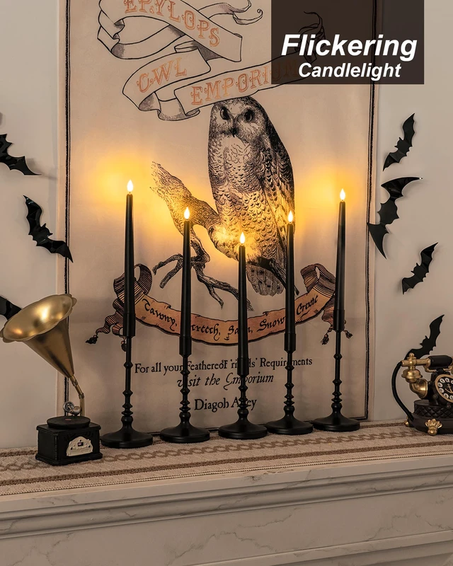 Alt view image 5 of 7 - 12 Pcs Black Flameless Taper Candles Flickering, NO Remote, 11 Inches Taper Candles Battery Operated, Realistic Electric LED Candlesticks Made of Plastic for Halloween Party Home Decor
