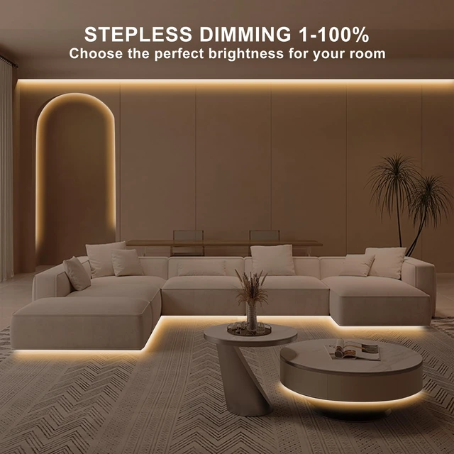 Alt view image 4 of 7 - 32.8ft COB Led Strip Light with Remote, 2700K Ra93+ Dimmable Bright Warm White Led COB Strip Light, White Led Strip Light for Mirror, Stair, Cabinet, Room