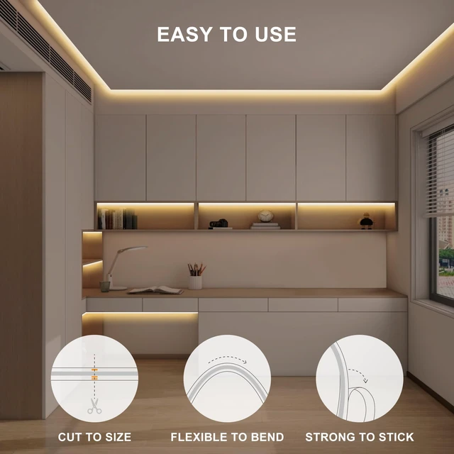 Alt view image 5 of 7 - 32.8ft COB Led Strip Light with Remote, 2700K Ra93+ Dimmable Bright Warm White Led COB Strip Light, White Led Strip Light for Mirror, Stair, Cabinet, Room