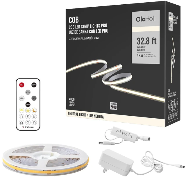 Main image of 32.8ft COB LED Strip Light with Remote, 4000K Ra93+ Dimmable Bright Neutral White Led COB Strip Light, White Led Strip Light for Mirror, Stair, Cabinet, Room
