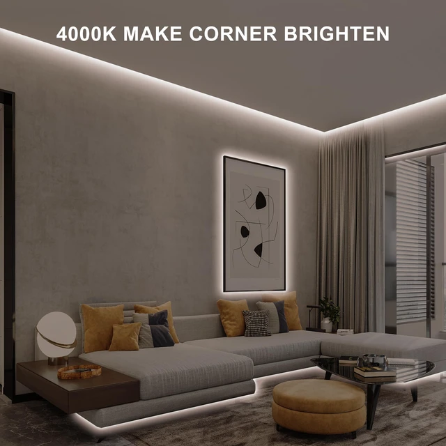 Alt view image 2 of 7 - 32.8ft COB LED Strip Light with Remote, 4000K Ra93+ Dimmable Bright Neutral White Led COB Strip Light, White Led Strip Light for Mirror, Stair, Cabinet, Room