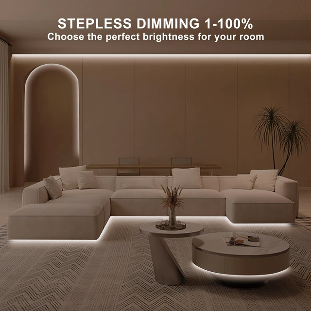 Alt view image 4 of 7 - 32.8ft COB LED Strip Light with Remote, 4000K Ra93+ Dimmable Bright Neutral White Led COB Strip Light, White Led Strip Light for Mirror, Stair, Cabinet, Room