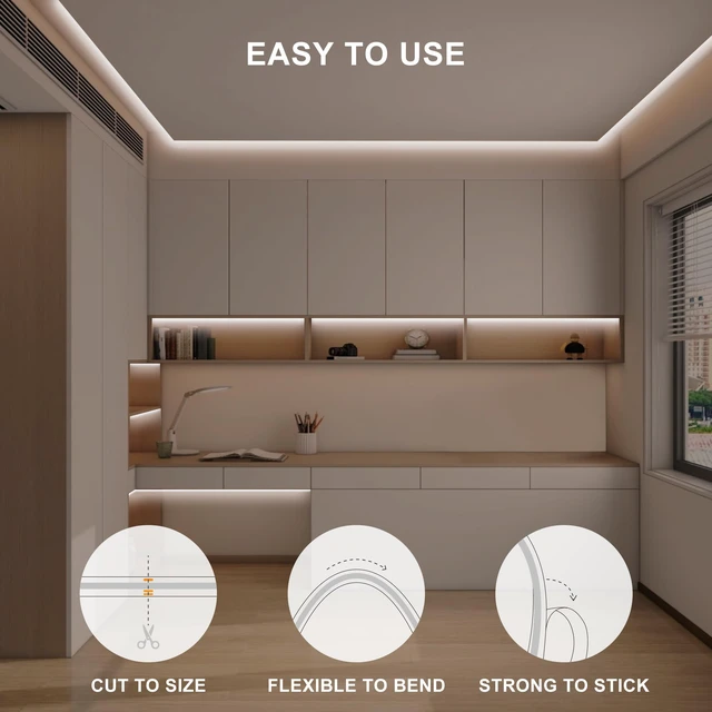 Alt view image 5 of 7 - 32.8ft COB LED Strip Light with Remote, 4000K Ra93+ Dimmable Bright Neutral White Led COB Strip Light, White Led Strip Light for Mirror, Stair, Cabinet, Room