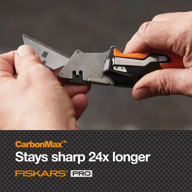 Alt view image 6 of 7 - Pro Folding Utility Knife, Dual-Lock, 4.5" Folded Size Ergonomic Box Cutter Tool, Long-Lasting CarbonMax Razor Blade, Flip-Open Design, Dual-Locking System for Safety