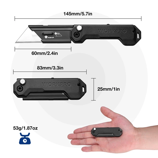 Alt view image 2 of 7 - 2PCS EDC Folding Utility Knife, Mini Box Cutter with Quick Open Axis Lock, Quick Change Blade Razor Knife, Foldable Small Pocket Knife with Belt Clip, 2 Packs with 10 Extra Blades