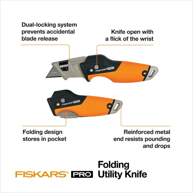 Alt view image 3 of 7 - Pro Folding Utility Knife, Dual-Lock, 4.5" Folded Size Ergonomic Box Cutter Tool, Long-Lasting CarbonMax Razor Blade, Flip-Open Design, Dual-Locking System for Safety