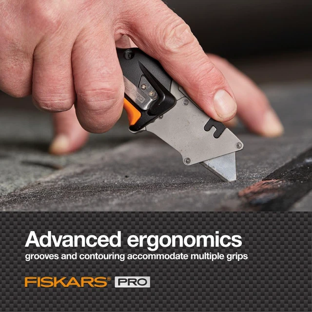 Alt view image 5 of 7 - Pro Folding Utility Knife, Dual-Lock, 4.5" Folded Size Ergonomic Box Cutter Tool, Long-Lasting CarbonMax Razor Blade, Flip-Open Design, Dual-Locking System for Safety