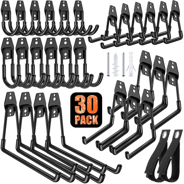 Main image of MKRUI 30-Pack Garage Hooks for Storage & Hanging Items, Save Space Hangs Bikes, Ladders, Ropes, Hoses, Tools; for Garage, Warehouse, Shop, Shed, Yard