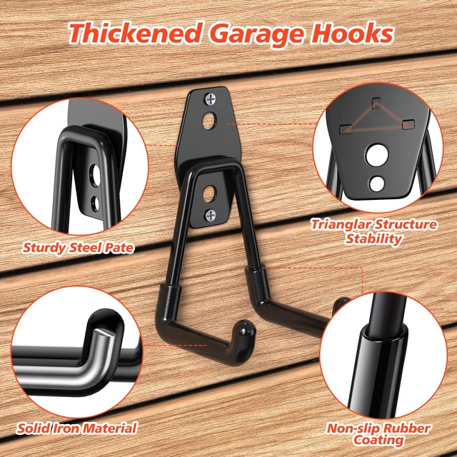 Alt view image 3 of 3 - MKRUI 30-Pack Garage Hooks for Storage & Hanging Items, Save Space Hangs Bikes, Ladders, Ropes, Hoses, Tools; for Garage, Warehouse, Shop, Shed, Yard