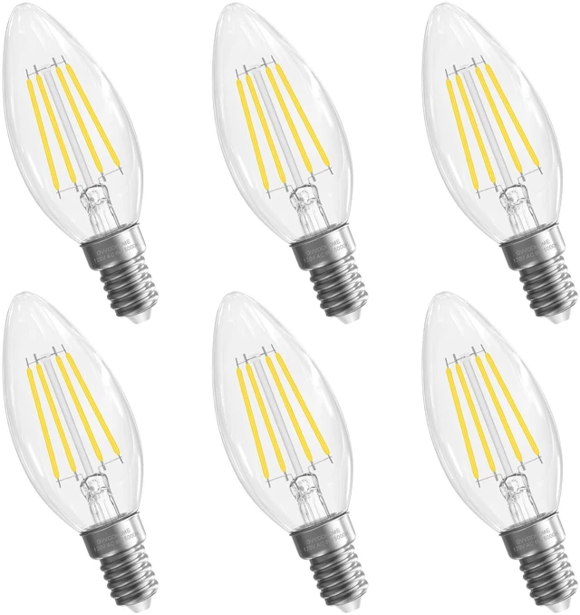 Main image of Candelabra Light Bulbs 5000K Daylight, 60W Equivalent, E12 LED Bulb LED Chandelier Bulbs, 6 Pack B10 Candle Bulb, 90+CRI, 600LM, Clear Glass, Non-Dimmable