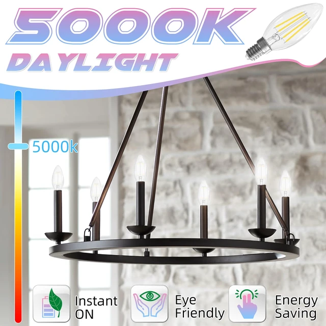 Alt view image 3 of 6 - Candelabra Light Bulbs 5000K Daylight, 60W Equivalent, E12 LED Bulb LED Chandelier Bulbs, 6 Pack B10 Candle Bulb, 90+CRI, 600LM, Clear Glass, Non-Dimmable
