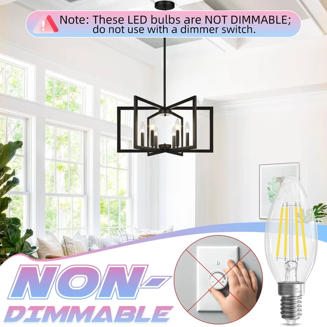 Alt view image 4 of 6 - Candelabra Light Bulbs 5000K Daylight, 60W Equivalent, E12 LED Bulb LED Chandelier Bulbs, 6 Pack B10 Candle Bulb, 90+CRI, 600LM, Clear Glass, Non-Dimmable