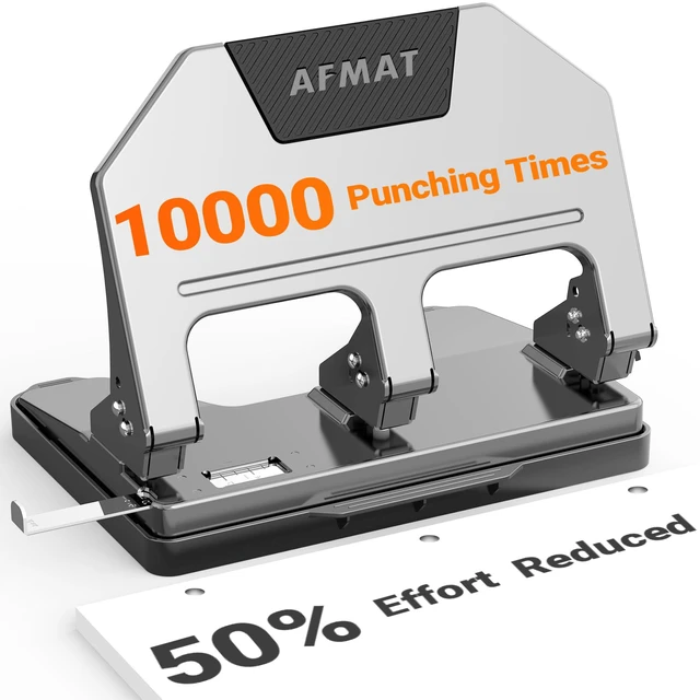 Main image of 3 Hole Punch, 9/32" Hole Diameter, 40-Sheet 3 Hole Puncher for Binder, 50% Reduced Effort, Metal Heavy Duty Hole Puncher w/ 10,000+ Uses, Bulit-in S.S. Paper Guide, Large Chip Tray, Gray, HPX3
