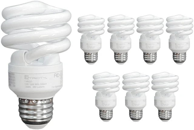 Main image of Compact Fluorescent Light Bulbs T2 Spiral, E26 Base, 23W (100W Equivalent), 4100k Cool White, 1520 Lumens, CFL, 120V - UL Listed, (8 Pack)