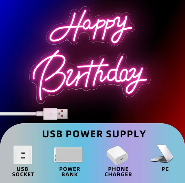 Alt view image 2 of 2 - Happy Birthday Neon Sign, Pink LED for Birthday Party Backdrop 22x16.9 Inch Happy Birthday Light Up Sign for Party,Bedroom,Reunion