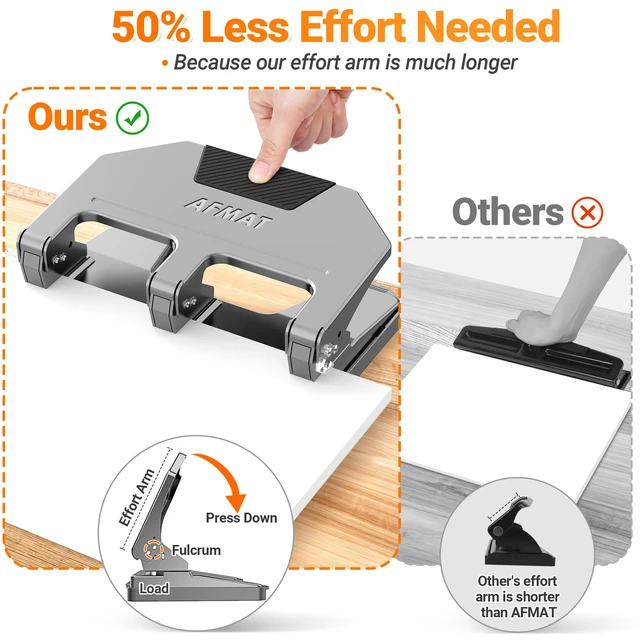 Alt view image 3 of 7 - 3 Hole Punch, 9/32" Hole Diameter, 40-Sheet 3 Hole Puncher for Binder, 50% Reduced Effort, Metal Heavy Duty Hole Puncher w/ 10,000+ Uses, Bulit-in S.S. Paper Guide, Large Chip Tray, Gray, HPX3