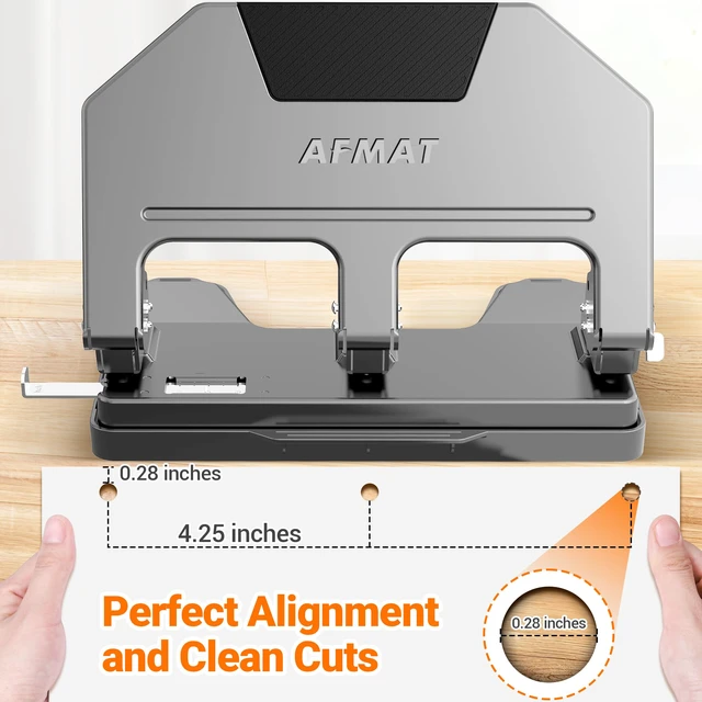 Alt view image 6 of 7 - 3 Hole Punch, 9/32" Hole Diameter, 40-Sheet 3 Hole Puncher for Binder, 50% Reduced Effort, Metal Heavy Duty Hole Puncher w/ 10,000+ Uses, Bulit-in S.S. Paper Guide, Large Chip Tray, Gray, HPX3