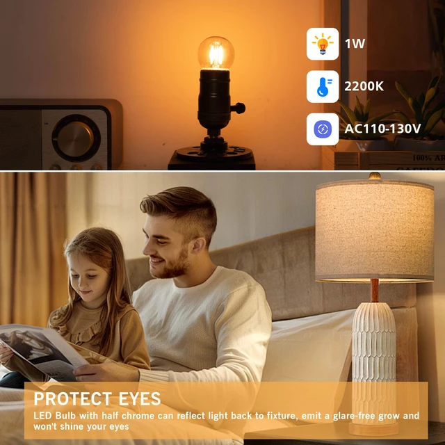 Alt view image 4 of 6 - G40 LED Low Watt Light Bulbs Warm Glow E26 Amber 1W 10 Watt Light Bulb Low Lumen Light Bulb Small Edison Short Light Bulbs Decorative Dim Light Bulbs for Lamp,Bedroom,2200K 100LM,15 PACK