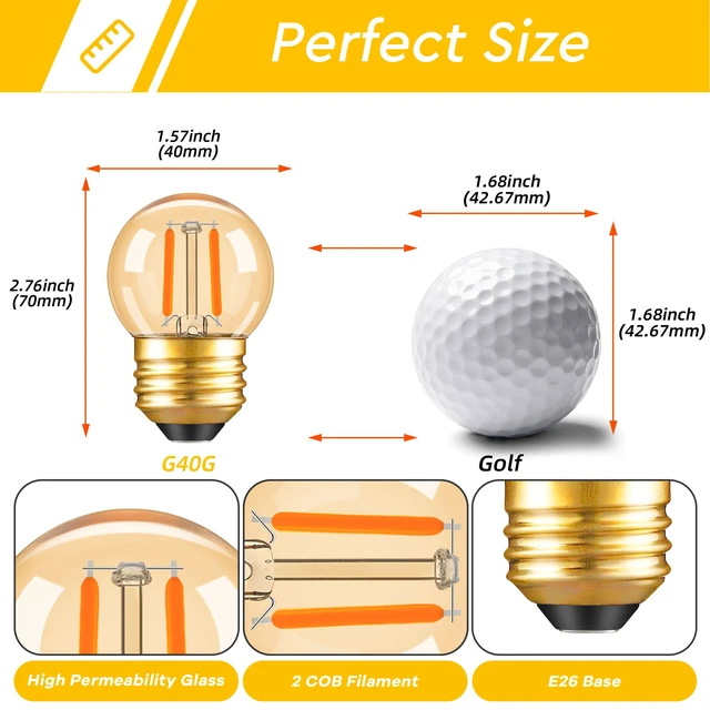 Alt view image 5 of 6 - G40 LED Low Watt Light Bulbs Warm Glow E26 Amber 1W 10 Watt Light Bulb Low Lumen Light Bulb Small Edison Short Light Bulbs Decorative Dim Light Bulbs for Lamp,Bedroom,2200K 100LM,15 PACK