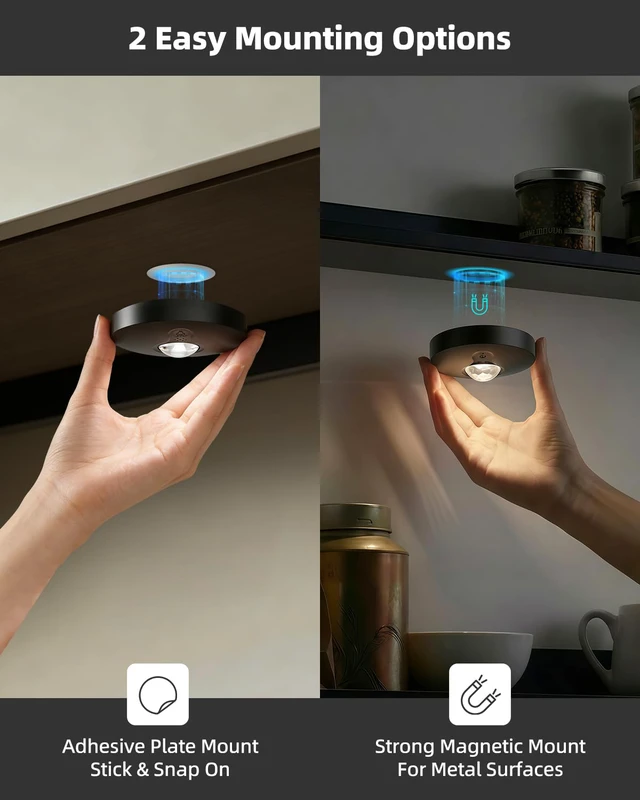 Alt view image 4 of 7 - RGB Rechargeable Puck Lights with Remote Control, 1500mAh Battery Operated Tap Lights, Dimmer & Timer Under Cabinet, Wireless LED Stick-On for Closet, Bedroom, Kitchen - Black 3Pcs