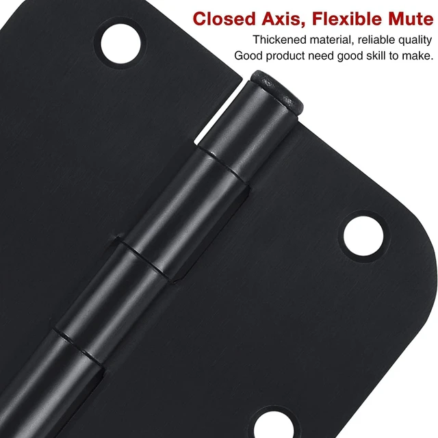 Alt view image 4 of 6 - 30 Pack Matte Black Door Hinges 3 1/2 Interior with 5/8" Radius Corners Interior Black Door Hinges 3.5 Inch No-Squeak Iron Residential Hardware for Garage, Shed, and Basement Doors