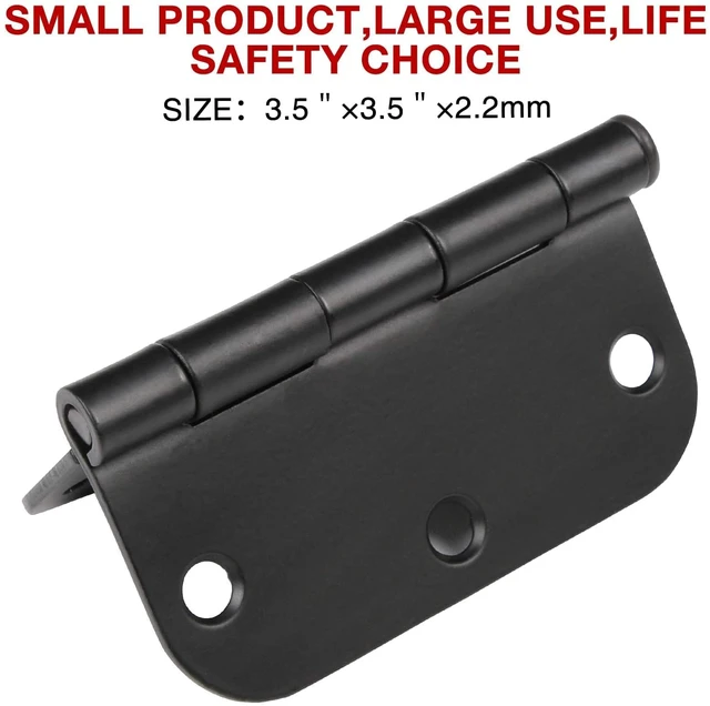 Alt view image 6 of 6 - 30 Pack Matte Black Door Hinges 3 1/2 Interior with 5/8" Radius Corners Interior Black Door Hinges 3.5 Inch No-Squeak Iron Residential Hardware for Garage, Shed, and Basement Doors
