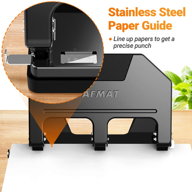 Alt view image 5 of 7 - 3 Hole Punch Heavy Duty, 9/32" Hole Diameter, 40-Sheet 3 Hole Puncher for Binder, 50% Reduced Effort, Metal Three Hole Punch w/ 10,000+ Uses, Bulit-in S.S. Paper Guide, Large Chip Tray, HPX3