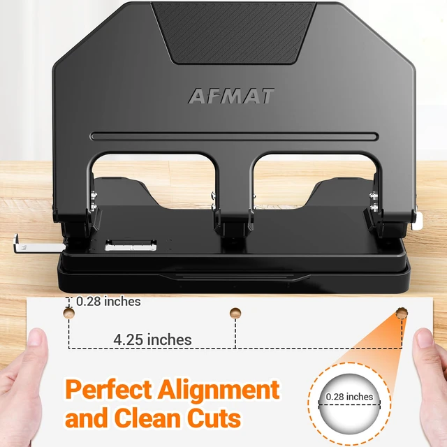 Alt view image 6 of 7 - 3 Hole Punch Heavy Duty, 9/32" Hole Diameter, 40-Sheet 3 Hole Puncher for Binder, 50% Reduced Effort, Metal Three Hole Punch w/ 10,000+ Uses, Bulit-in S.S. Paper Guide, Large Chip Tray, HPX3