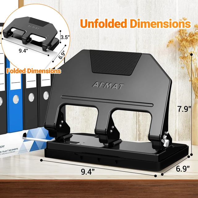 Alt view image 7 of 7 - 3 Hole Punch Heavy Duty, 9/32" Hole Diameter, 40-Sheet 3 Hole Puncher for Binder, 50% Reduced Effort, Metal Three Hole Punch w/ 10,000+ Uses, Bulit-in S.S. Paper Guide, Large Chip Tray, HPX3