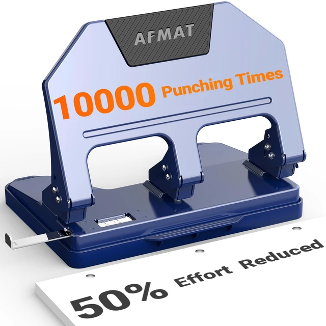 Main image of 3 Hole Punch, 9/32" Holes, 40-Sheet 3 Hole Puncher for Binder, 50% Reduced Effort, Metal Heavy Duty Three Hole Punch w/ 10,000+ Uses, Bulit-in S.S. Paper Guide, Large Chip Tray, Blue, HPX3