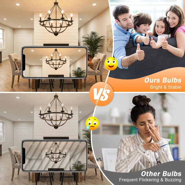 Alt view image 5 of 7 - E12 LED Bulbs, 6W Dimmable Chandelier Light Bulbs for Small Base C37 Candelabra Light Bulbs for Ceiling Fan Pendant Lights,2700K Warm White,12-Pack