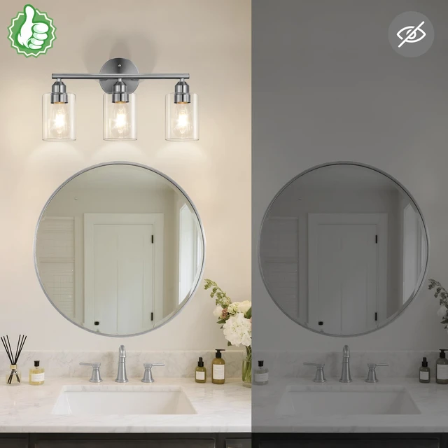 Alt view image 2 of 6 - 3-Light Bathroom Vanity Light Fixture,Silver,17.3" Modern Wall Lamp for Mirror, Clear Glass Shade
