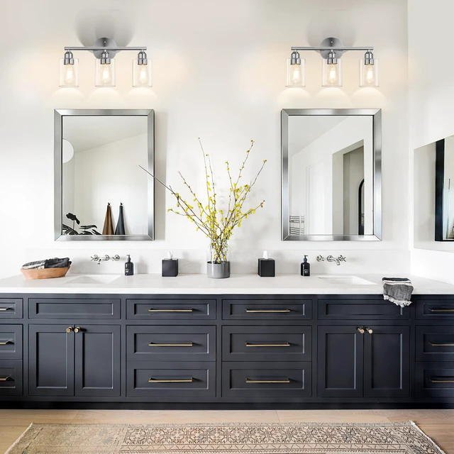 Alt view image 5 of 6 - 3-Light Bathroom Vanity Light Fixture,Silver,17.3" Modern Wall Lamp for Mirror, Clear Glass Shade