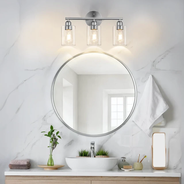 Alt view image 6 of 6 - 3-Light Bathroom Vanity Light Fixture,Silver,17.3" Modern Wall Lamp for Mirror, Clear Glass Shade
