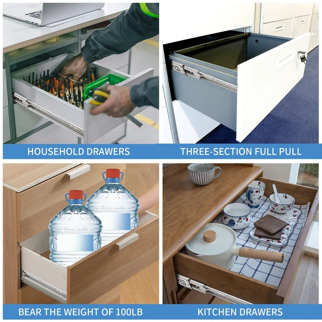 Alt view image 4 of 7 - 22 inch Drawer Slides 4 Pairs (8pcs) Soft Self Close Full Extension Ball Bearing Drawer Rails Side Mount Metal Dresser Runners for File Cabinet Trash Can Kitchen Wardrobe Glides 22" 100 LB Capacity