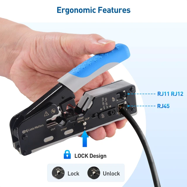 Alt view image 5 of 7 - All-In-One Modular Ethernet Crimping Tool Cat 8 Cat5, Cat6, Cat7, Cat8 Crimping Tool, for Shielded Pass-through Connectors