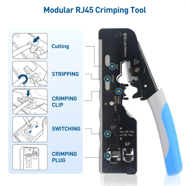 Alt view image 2 of 7 - All-In-One Modular Ethernet Crimping Tool Cat 8 Cat5, Cat6, Cat7, Cat8 Crimping Tool, for Shielded Pass-through Connectors