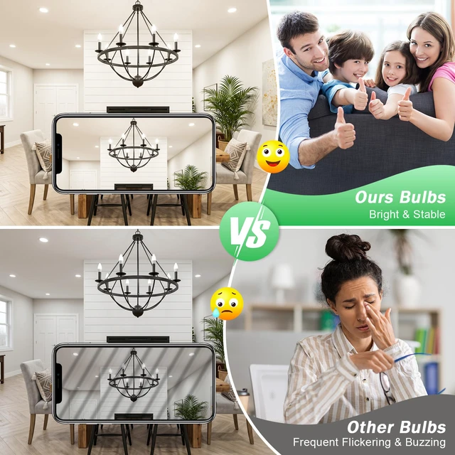 Alt view image 5 of 7 - E12 LED Bulbs, 6W Dimmable Chandelier Light Bulbs for Small Base C37 Candelabra Light Bulbs for Ceiling Fan Pendant Lights,4000K Natural White,12-Pack
