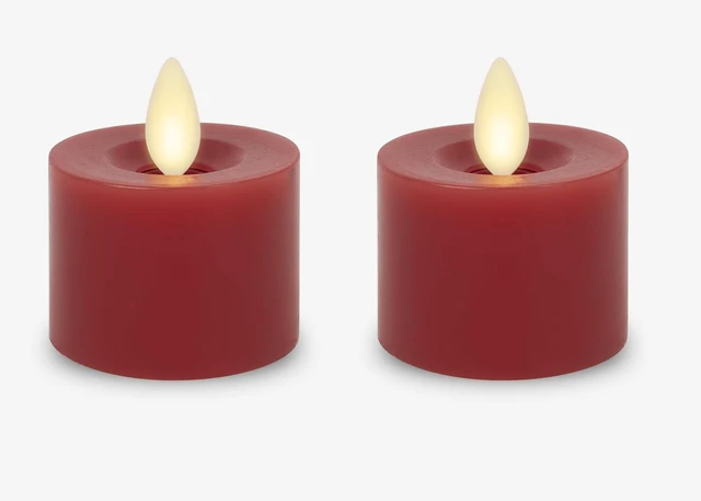 Main image of 2-Pack Moving Flame LED Flameless Tealight (2" x 2") Battery Operated Plastic LED Flameless Tea Light (Holiday Red)
