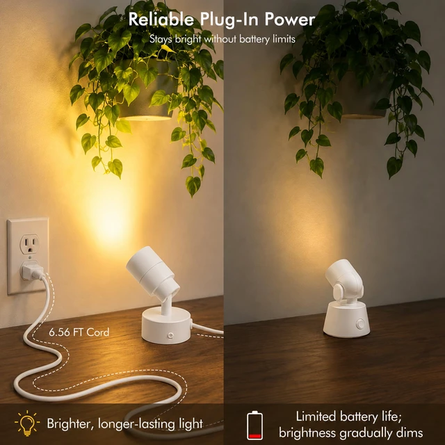 Alt view image 2 of 7 - 2-Pack Spot Lights Indoor, 5W Plants Uplighting Indoor with Remote Control Uplights Indoor with 3-CCT, Timer & Dimmable, Floor Accent Light for Plant, Painting, Picture with 6.56 FT Plug Cord, White