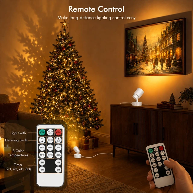 Alt view image 3 of 7 - 2-Pack Spot Lights Indoor, 5W Plants Uplighting Indoor with Remote Control Uplights Indoor with 3-CCT, Timer & Dimmable, Floor Accent Light for Plant, Painting, Picture with 6.56 FT Plug Cord, White