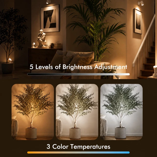 Alt view image 4 of 7 - 2-Pack Spot Lights Indoor, 5W Plants Uplighting Indoor with Remote Control Uplights Indoor with 3-CCT, Timer & Dimmable, Floor Accent Light for Plant, Painting, Picture with 6.56 FT Plug Cord, White
